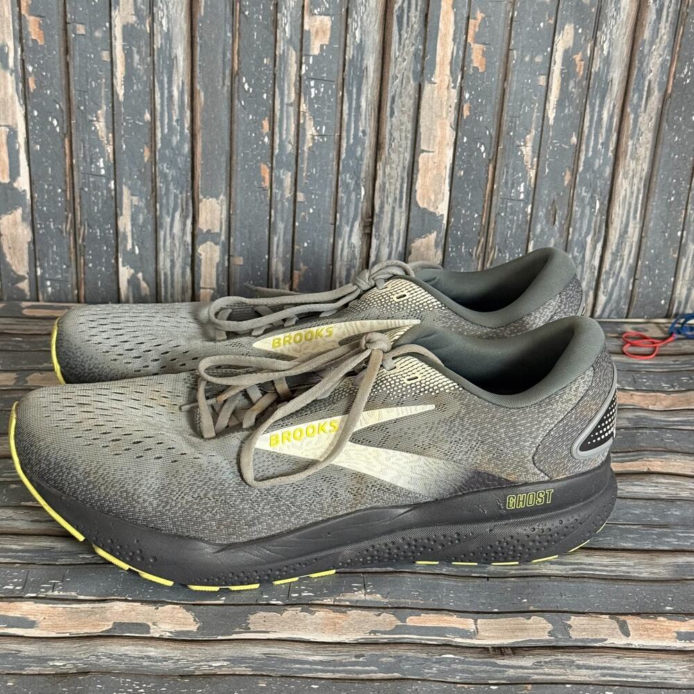 Brooks Ghost 16 Running Shoes Mens 12 Wide Gray Lime Cushioned Comfort